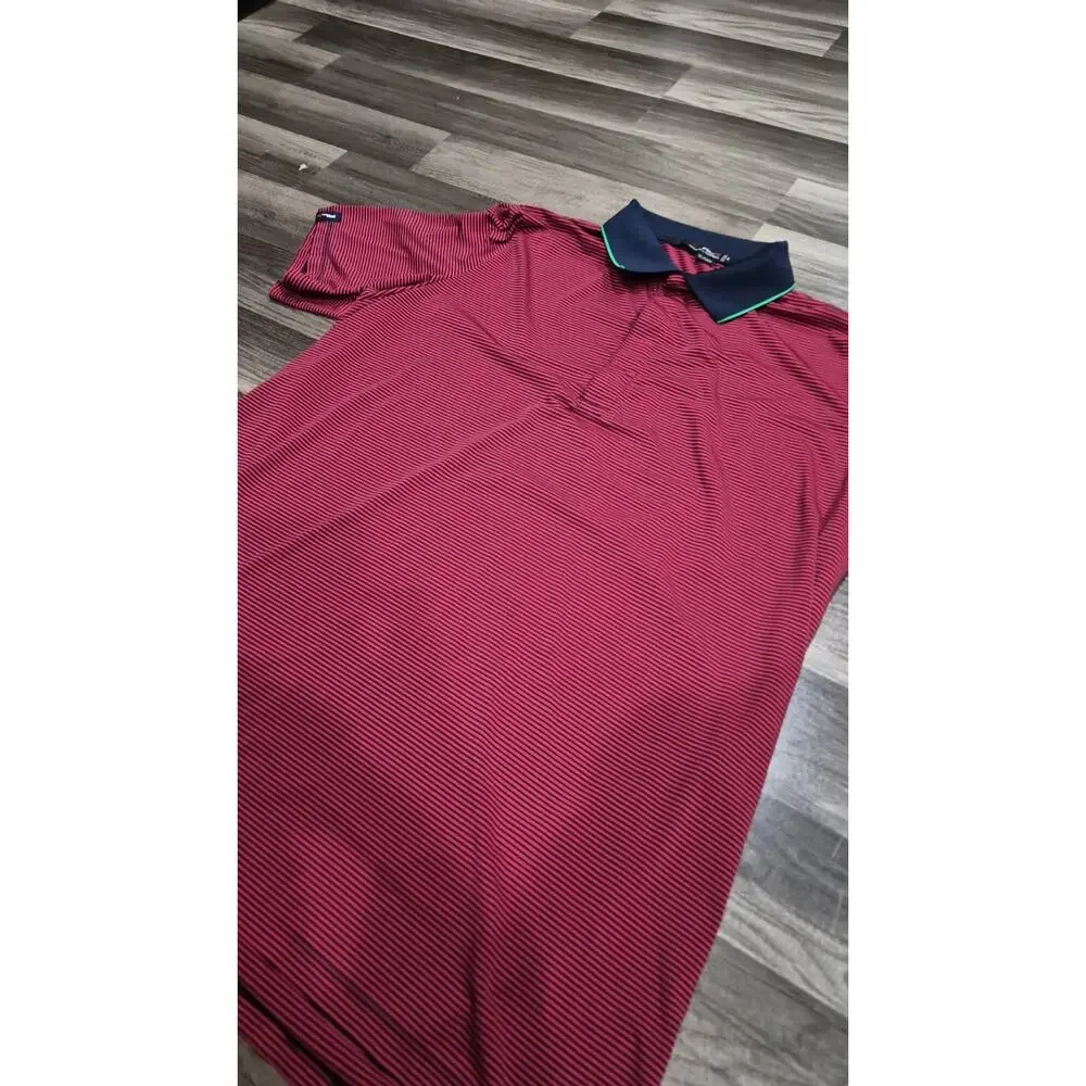 RLX Ralph Lauren Performance Golf Men’s XL Polo Shirt Red/navy Blue Striped